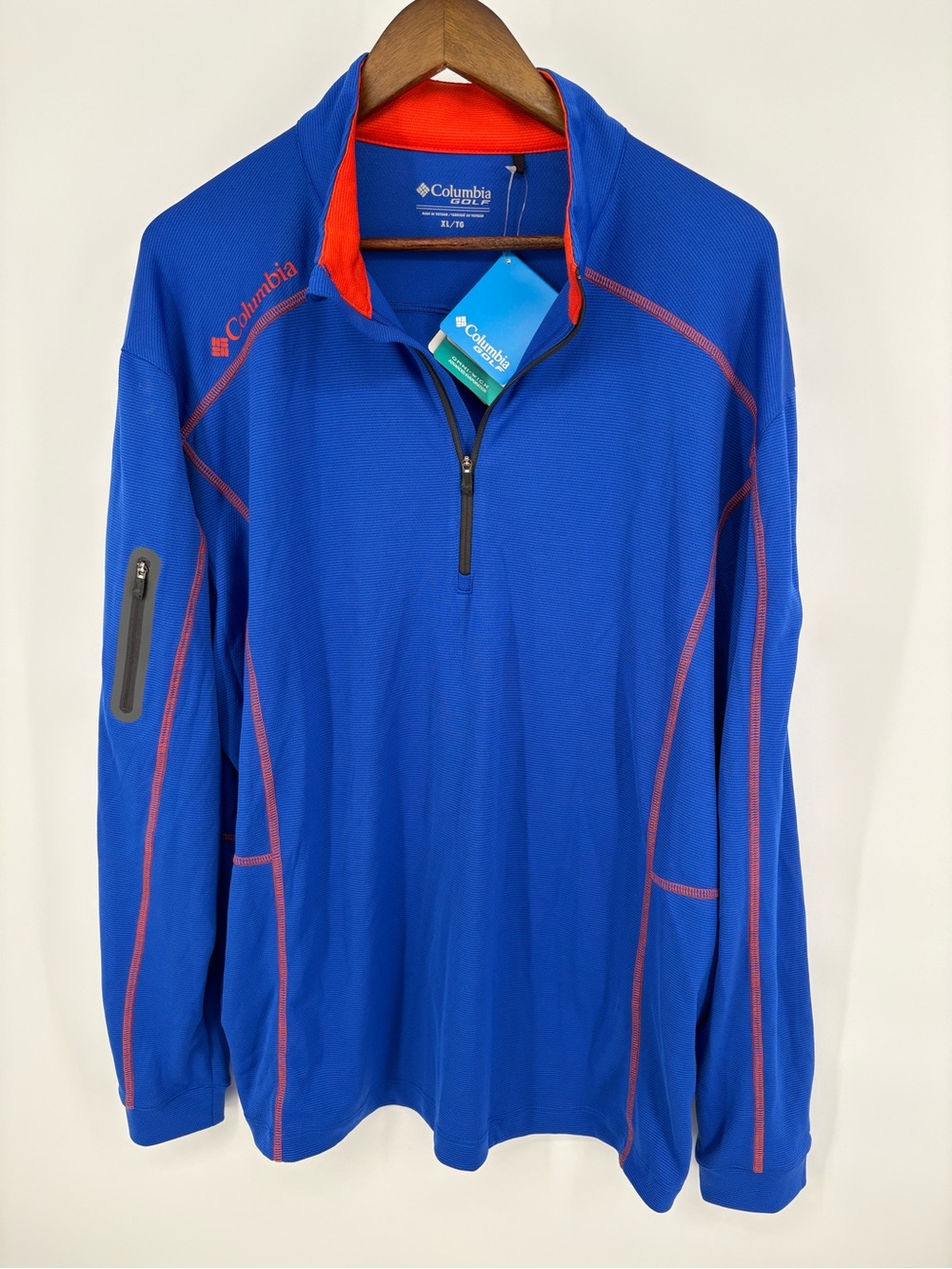 Columbia Golf 1/4 Zip Pullover Mens XL Blue Orange Omni Wick Shotgun Jacket OCS